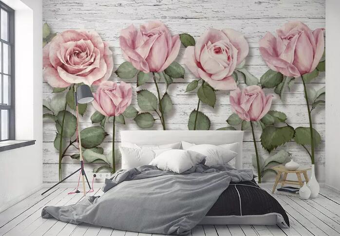 3D Pink Rose WG01 Wall Murals Wallpaper AJ Wallpaper 2 
