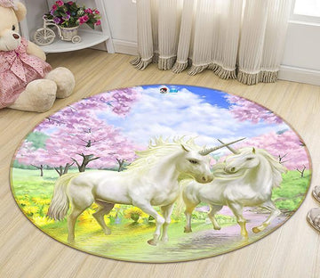 3D Unicorn Flower 032 Round Non Slip Rug Mat Mat AJ Creativity Home 