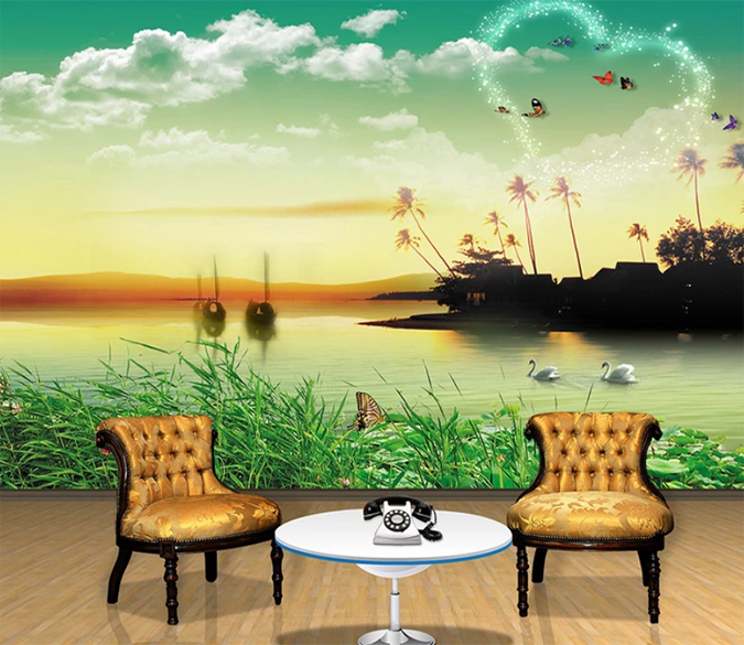 3D River Swan Butterfly 784 Wallpaper AJ Wallpaper 2 