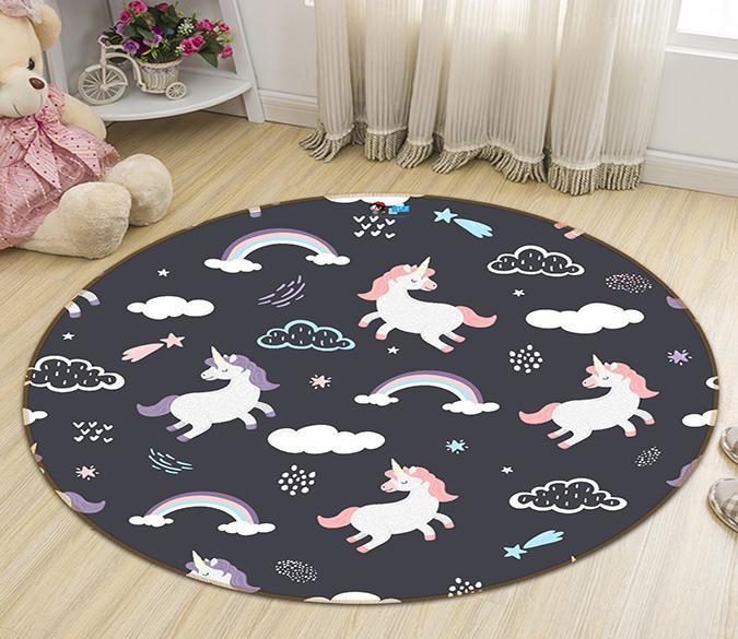 3D Unicorn Rainbow 302 Round Non Slip Rug Mat Mat AJ Creativity Home 