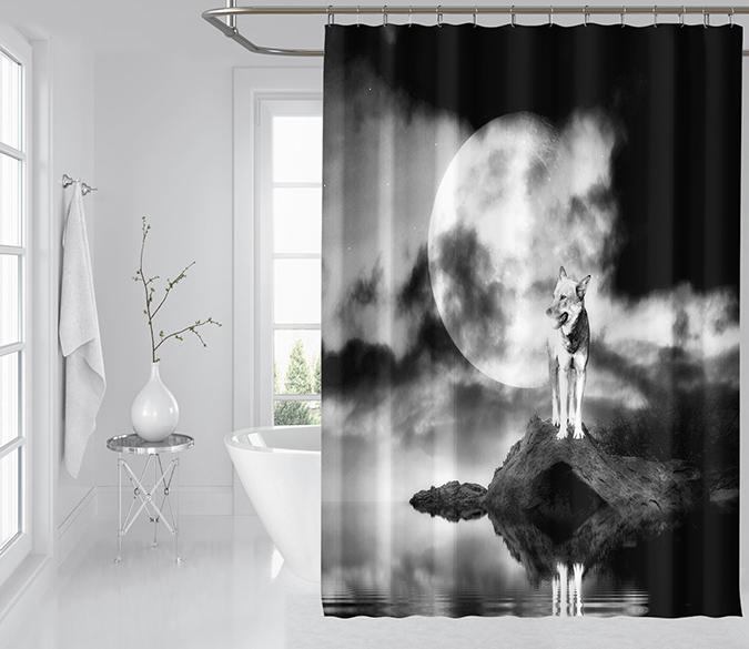 3D Moon Wolf 054 Shower Curtain 3D Shower Curtain AJ Creativity Home 