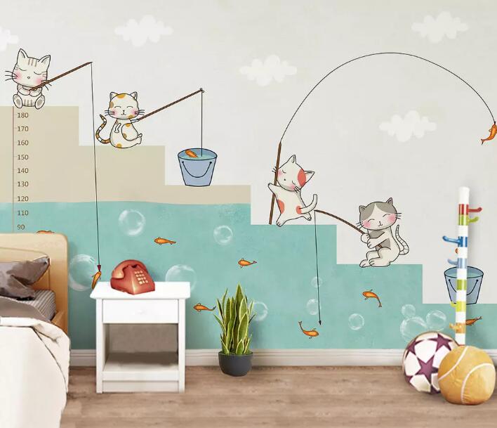 3D Cat Fishing WG912 Wall Murals