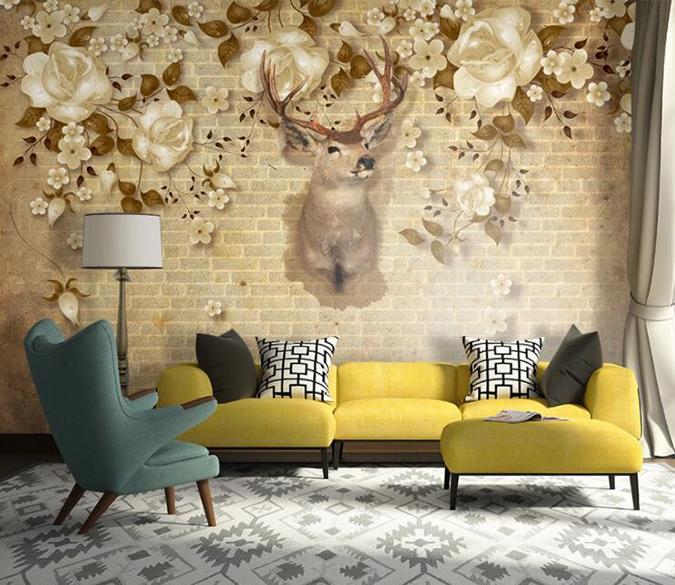 3D Flower Deer Head 355 Wall Murals Wallpaper AJ Wallpaper 2 