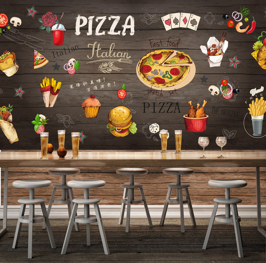 3D Pizza Hamburger WG246 Wall Murals