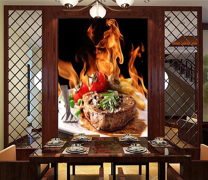 3D Fire Delicious Steak 083 Wallpaper AJ Wallpaper 