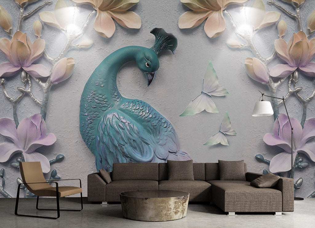 3D Blue Peacock WG020 Wall Murals