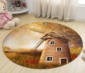 3D Windmill Deer 359 Round Non Slip Rug Mat Mat AJ Creativity Home 