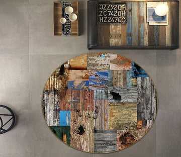 3D Old Wooden Board 045 Round Non Slip Rug Mat Mat AJ Creativity Home 