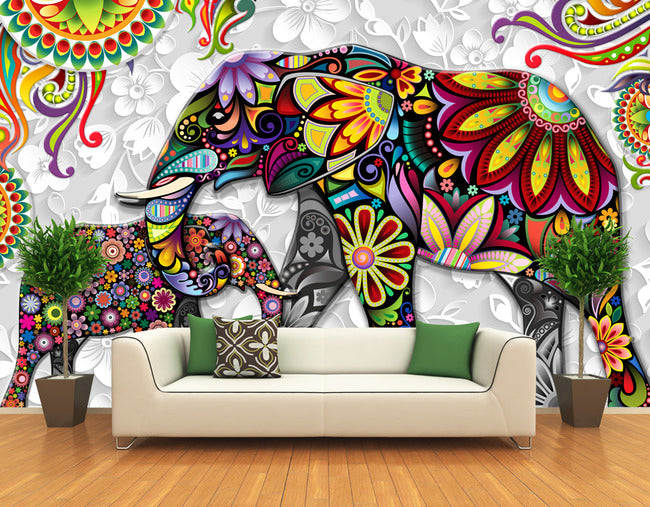 3D Flower Elephant WG005 Wall Murals
