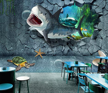 3D Shark Breaking Wall 432 Wallpaper AJ Wallpaper 2 