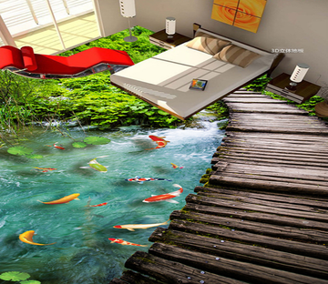 3D Fish Pond 019 Floor Mural Wallpaper AJ Wallpaper 2 