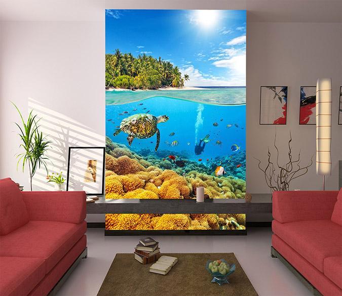 3D Coral Sea Turtle 785 Wallpaper AJ Wallpaper 