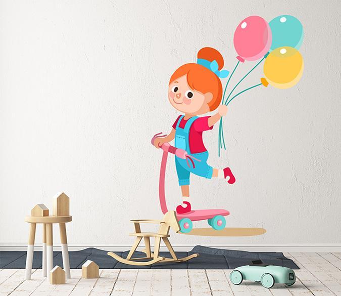 3D Skateboard Girl Balloon 121 Wall Stickers Wallpaper AJ Wallpaper 