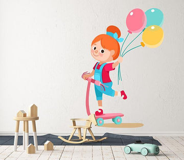 3D Skateboard Girl Balloon 121 Wall Stickers Wallpaper AJ Wallpaper 