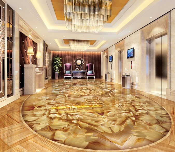 3D Gold Leaves 264 Floor Mural Wallpaper AJ Wallpaper 2 