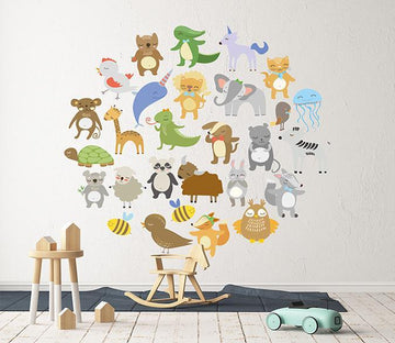 3D Circle Cartoon Animal 265 Wall Stickers Wallpaper AJ Wallpaper 
