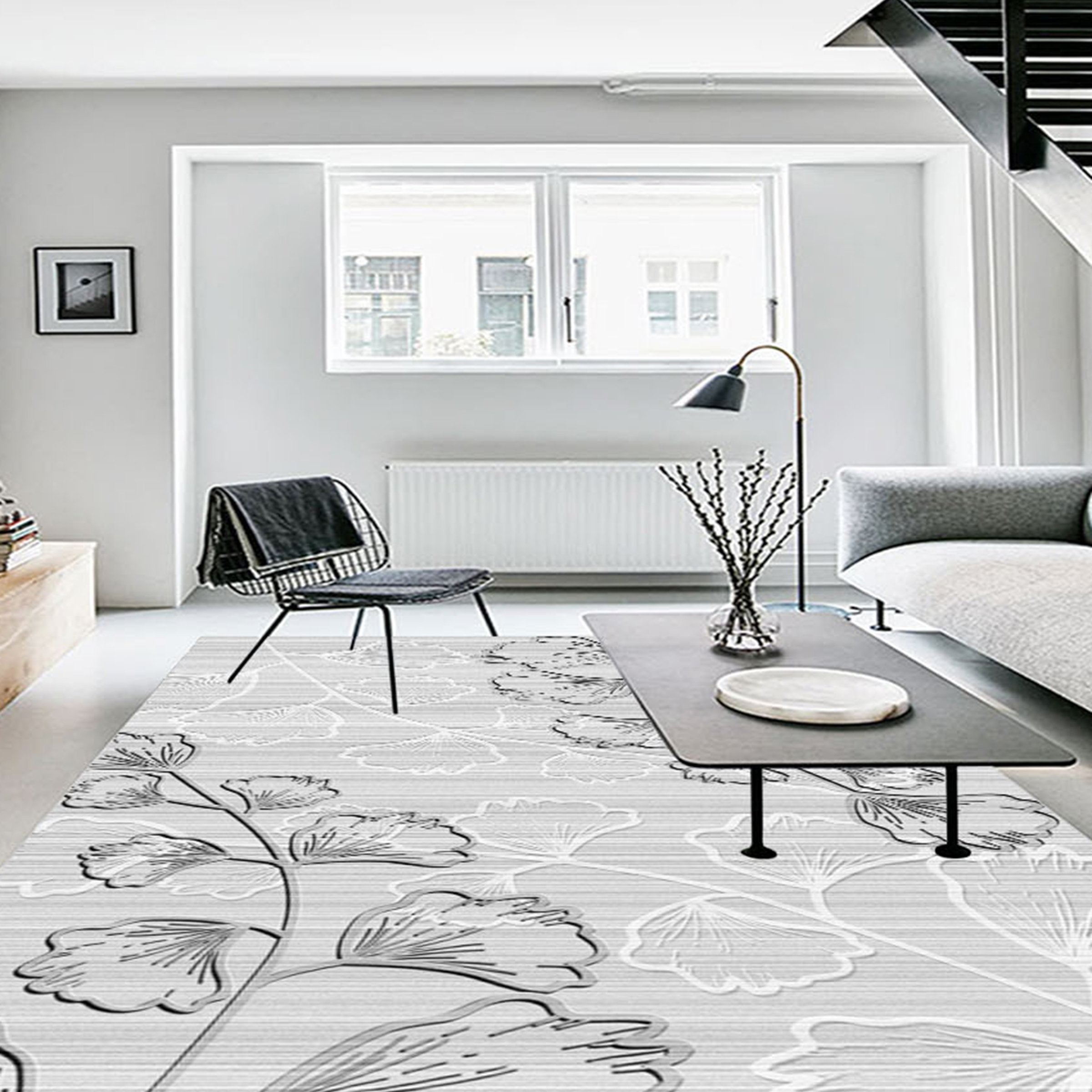 3D Black White Leaves WG477 Non Slip Rug Mat Mat AJ Creativity Home 