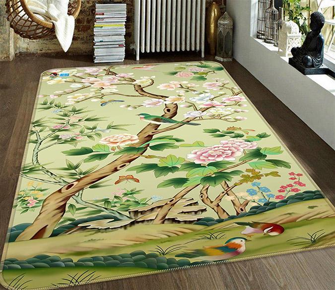 3D Flowering Bird 010 Non Slip Rug Mat Mat AJ Creativity Home 