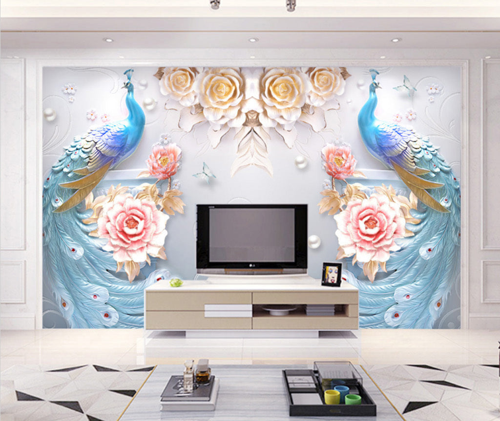 3D Peacock Blossom WG038 Wall Murals