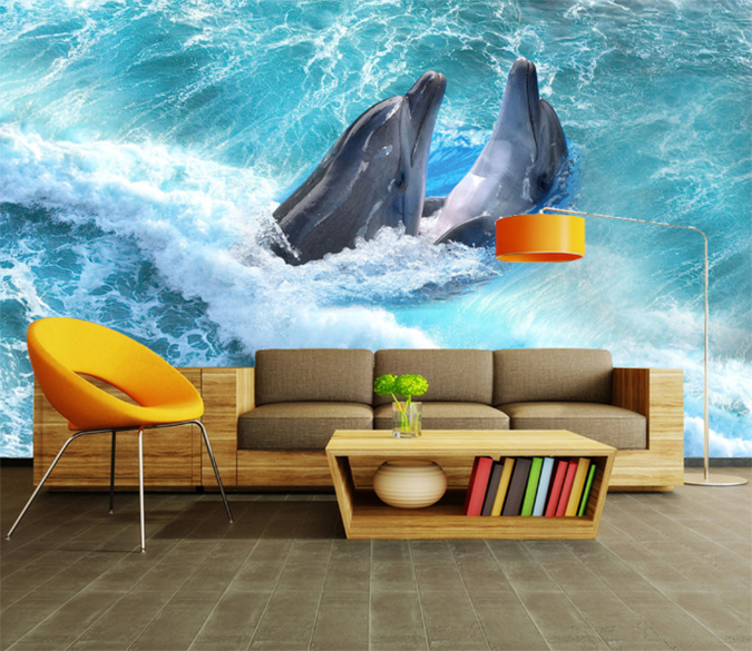 3D Surf Dolphins 419 Wallpaper AJ Wallpaper 
