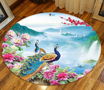 3D Proud Peacock 025 Round Non Slip Rug Mat Mat AJ Creativity Home 