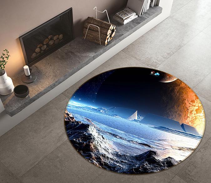 3D Moon Mountain 333 Round Non Slip Rug Mat Mat AJ Creativity Home 