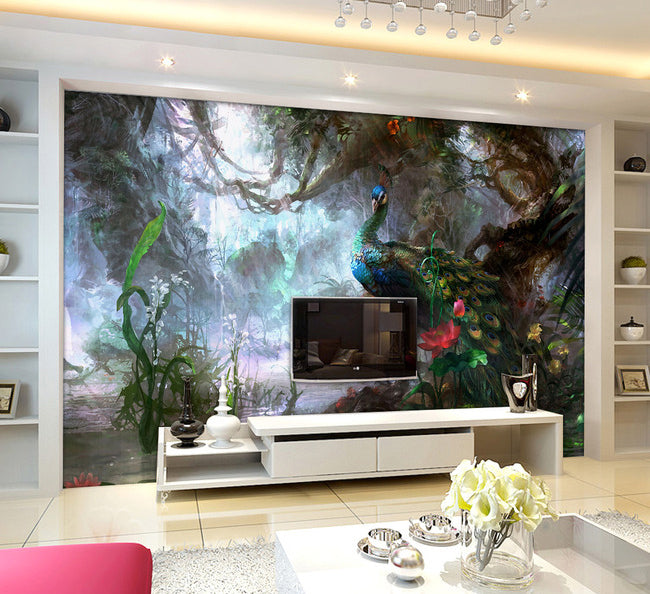 3D Forest Peacock WG368 Wall Murals