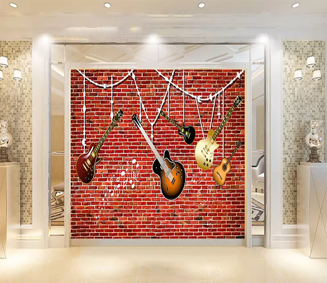 3D Red Brick Guitar Decoration 297 Wallpaper AJ Wallpaper 2 