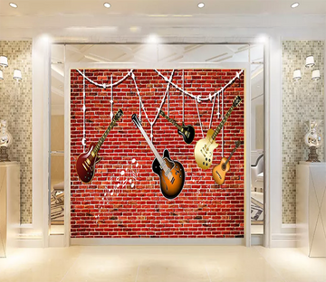 3D Red Brick Guitar Decoration 297 Wallpaper AJ Wallpaper 2 