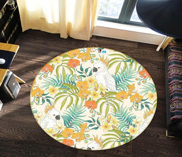 3D White Parrot Flower 313 Round Non Slip Rug Mat Mat AJ Creativity Home 