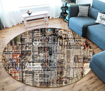 3D Garbled Newspaper 365 Round Non Slip Rug Mat Mat AJ Creativity Home 