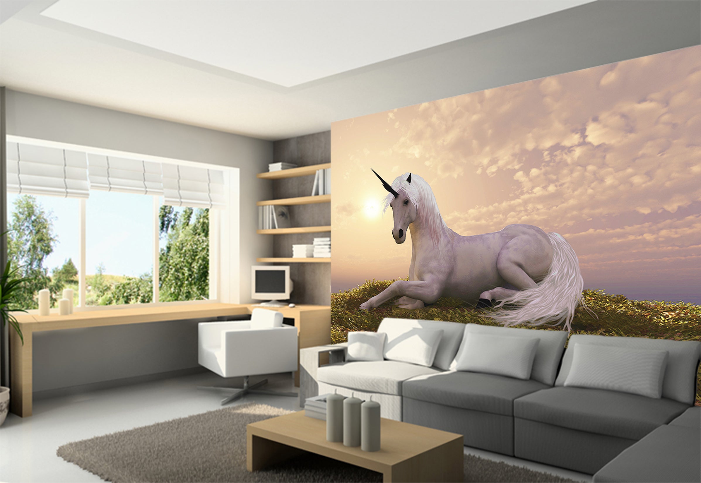 3D White Unicorn 1510 Wall Murals