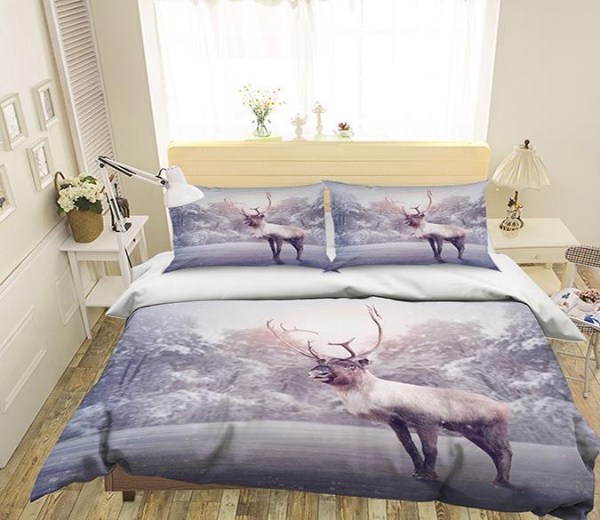 3D Deer Snow 006 Bed Pillowcases Quilt Wallpaper AJ Wallpaper 