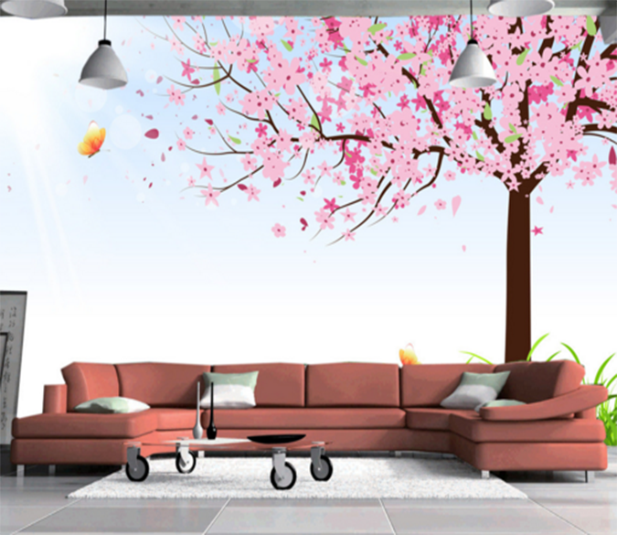 3D Peach Tree Butterfly 146 Wallpaper AJ Wallpaper 