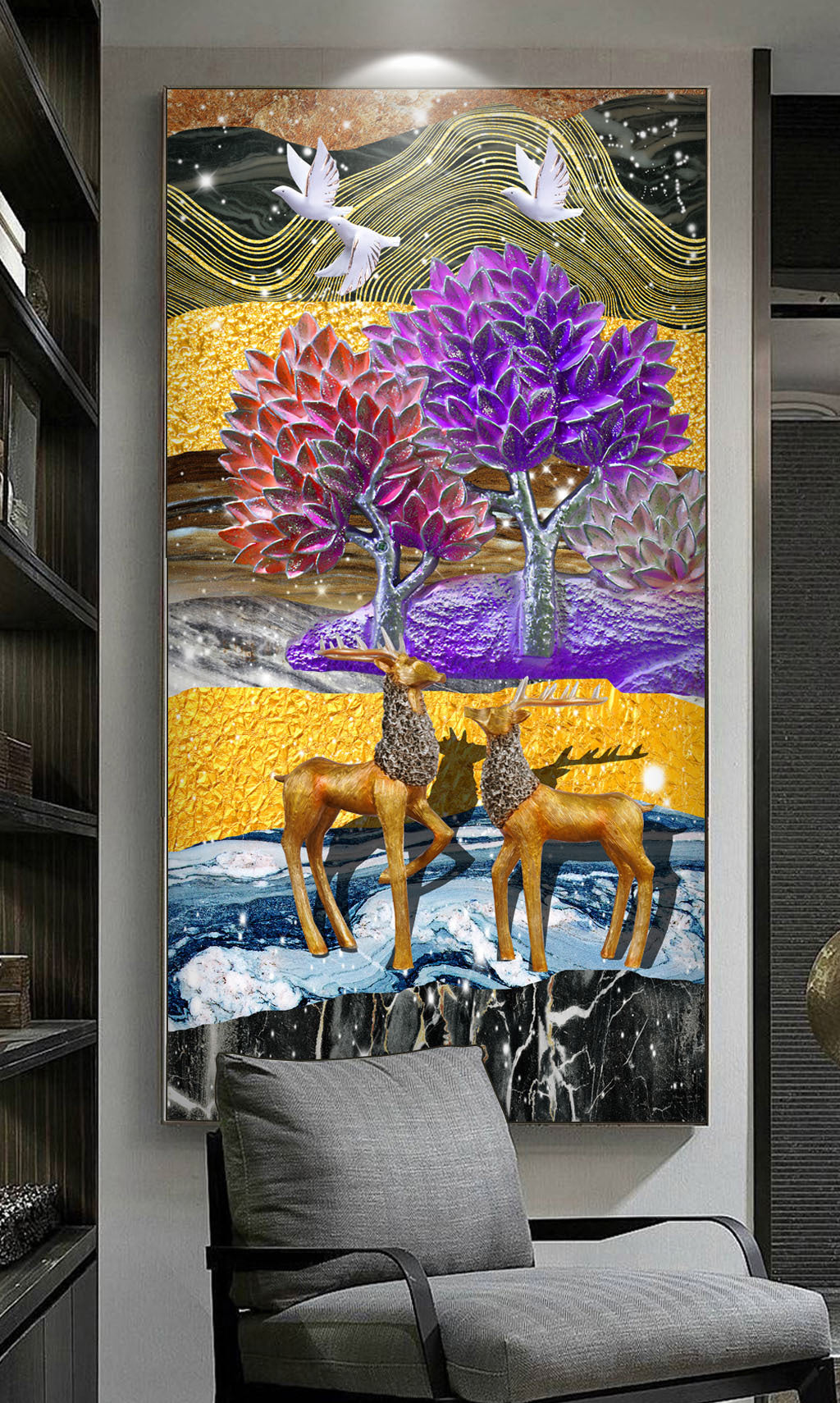 3D Tree Gold DeerWG127 Wall Murals