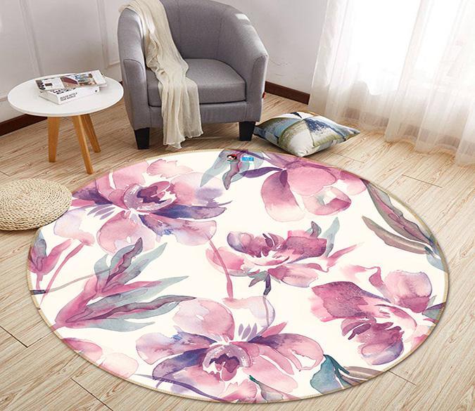 3D Ink Flower 301 Round Non Slip Rug Mat Mat AJ Creativity Home 