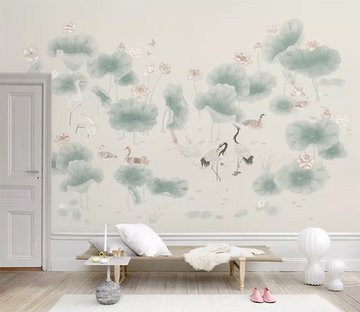 3D Hazy Lotus Leaf Crane 1319 Wallpaper AJ Wallpaper 2 