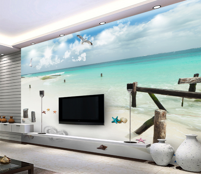 3D Wood Beach 524 Wallpaper AJ Wallpaper 