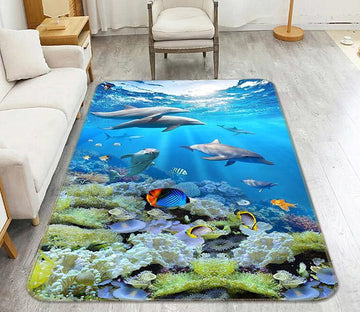 3D Dolphin Fish 023 Non Slip Rug Mat Mat AJ Creativity Home 
