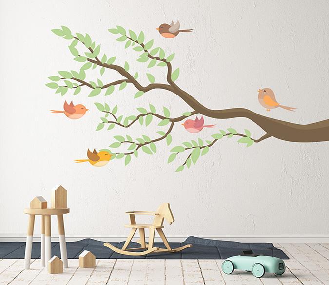 3D Leaf Fat Bird 092 Wall Stickers Wallpaper AJ Wallpaper 