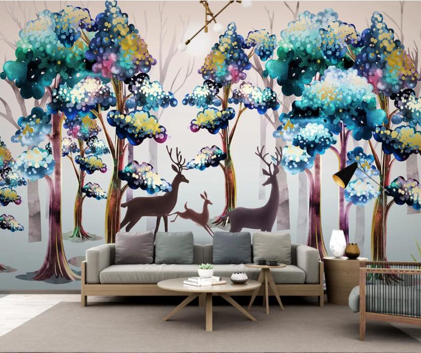 3D Color Forest Deer WC2702 Wall Murals
