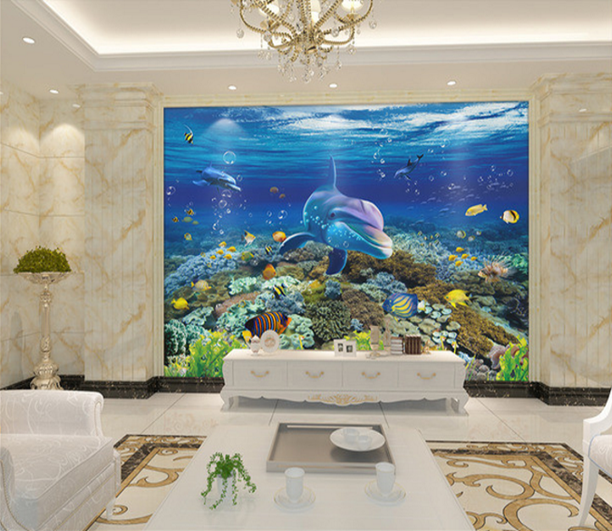 3D Gentle Dolphins 129 Floor Mural Wallpaper AJ Wallpaper 2 
