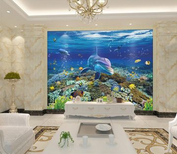 3D Gentle Dolphins 129 Floor Mural Wallpaper AJ Wallpaper 2 