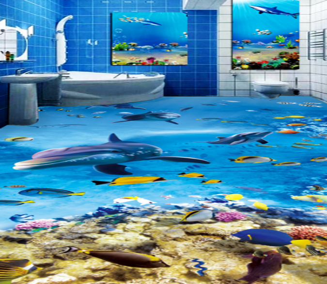 3D Dolphins Crossing 308 Floor Mural Wallpaper AJ Wallpaper 2 