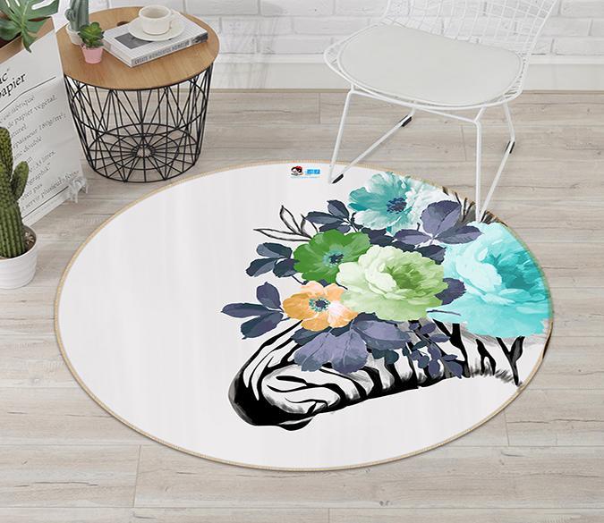 3D Zebra Flower 046 Round Non Slip Rug Mat Mat AJ Creativity Home 