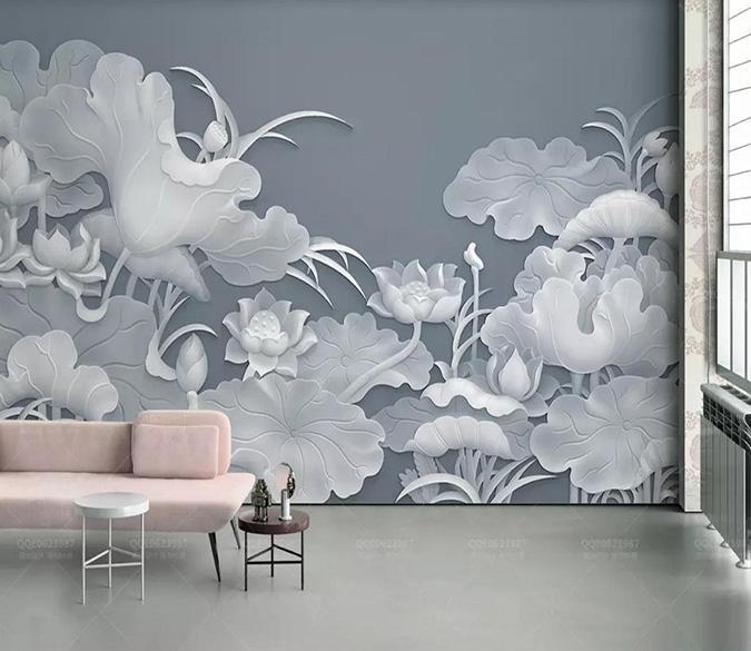 3D White Lotus Leaf 428 Wallpaper AJ Wallpaper 