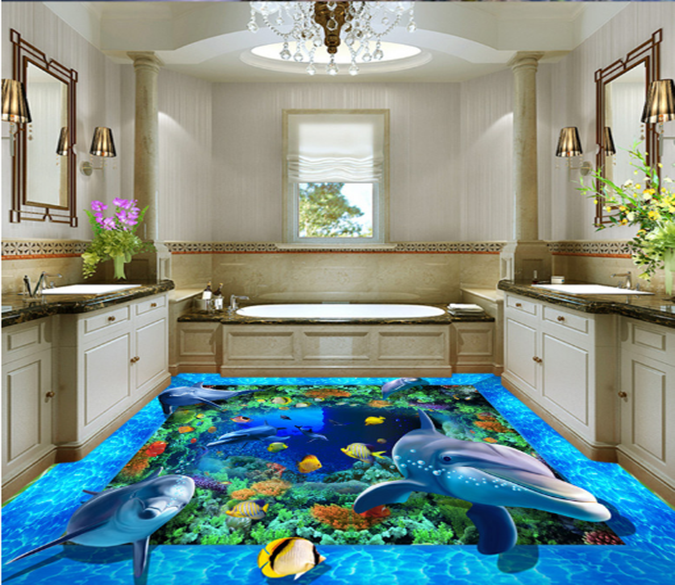 3D Dolphin World 288 Floor Mural Wallpaper AJ Wallpaper 2 