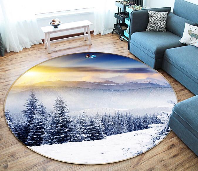 3D Sunshine Snow Tree 375 Round Non Slip Rug Mat Mat AJ Creativity Home 