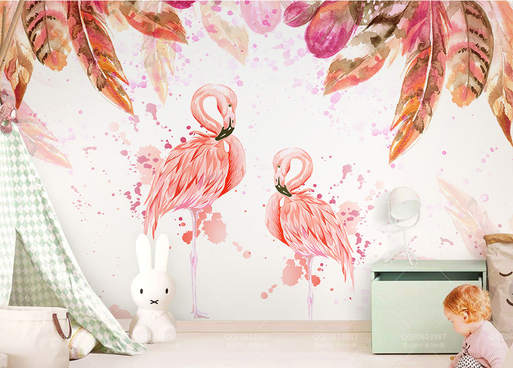 3D Flamingo Feather WG155 Wall Murals