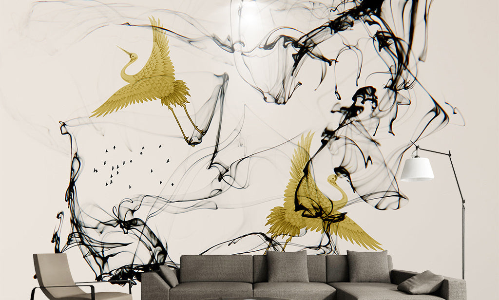 3D Gold Crane WG084 Wall Murals